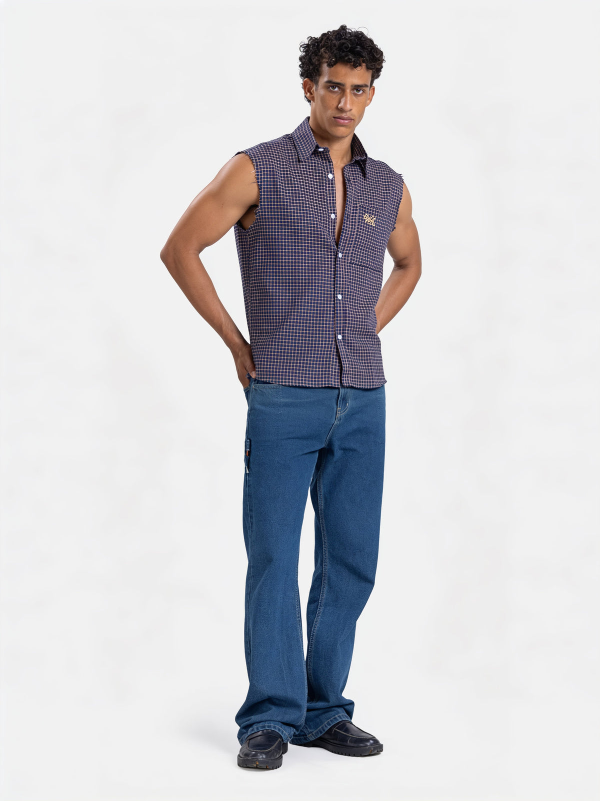 Cut Loose Sleeveless Shirt — Navy Check