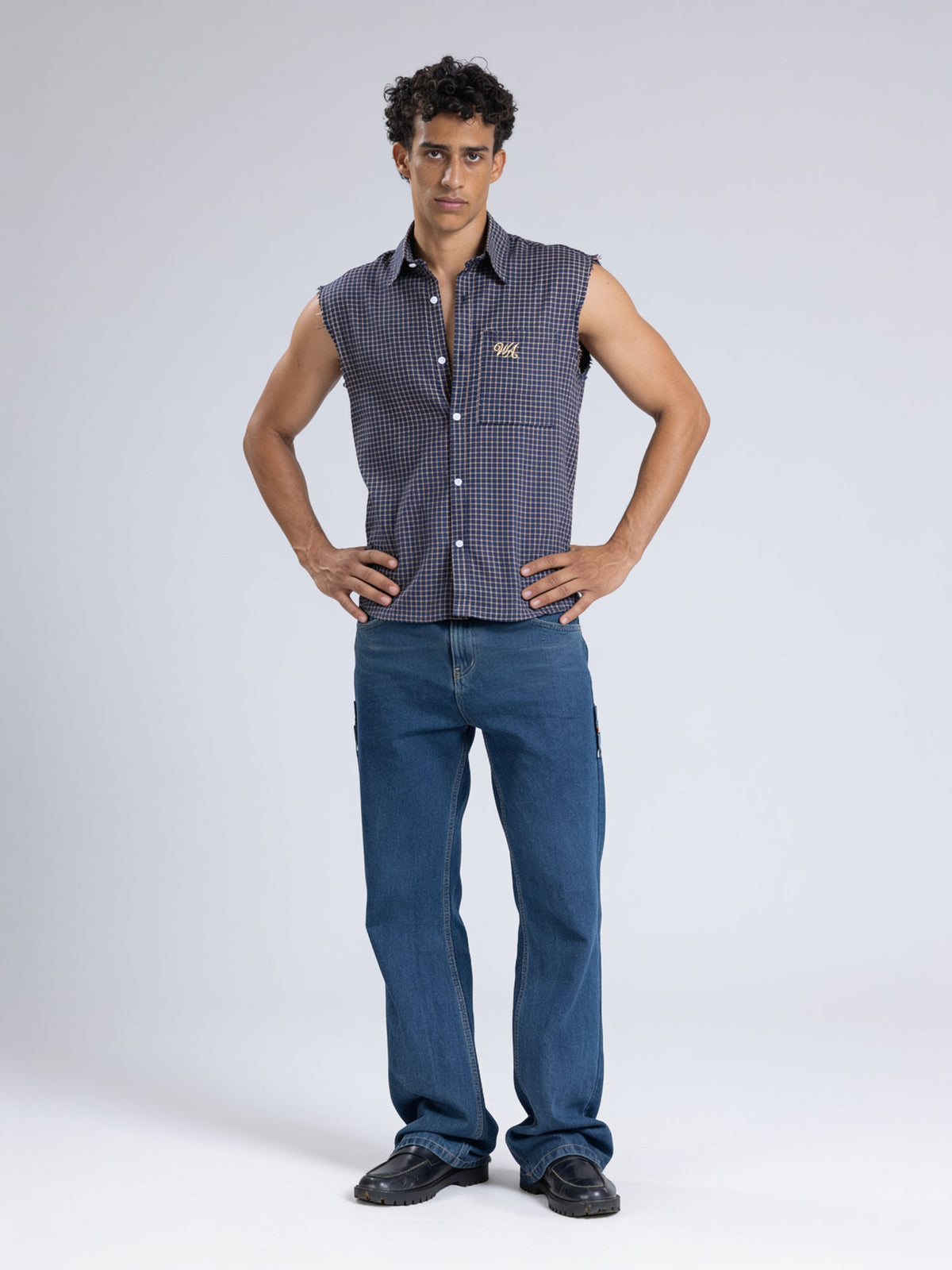 Cut Loose Sleeveless Shirt — Navy Check