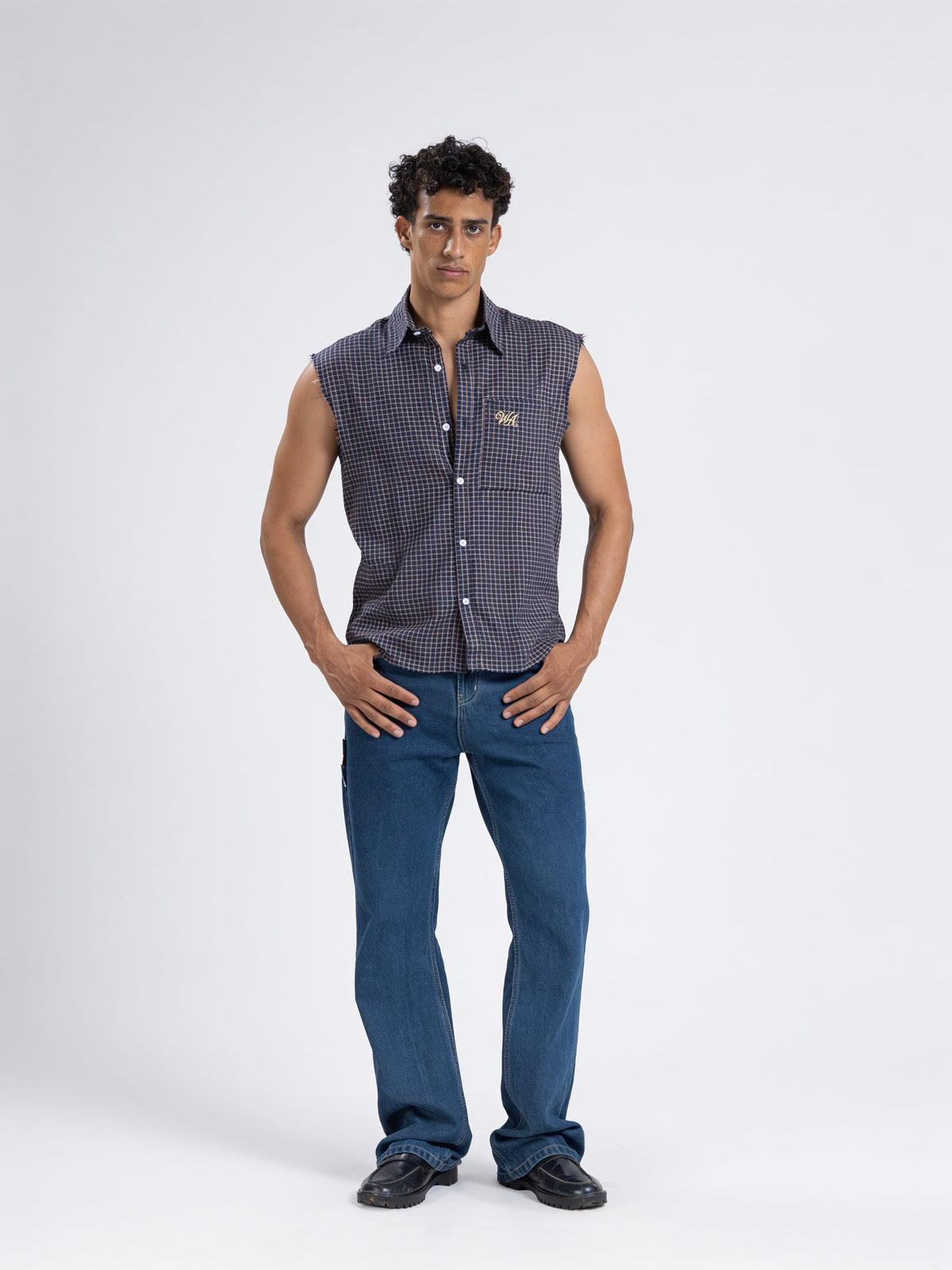 Cut Loose Sleeveless Shirt — Navy Check