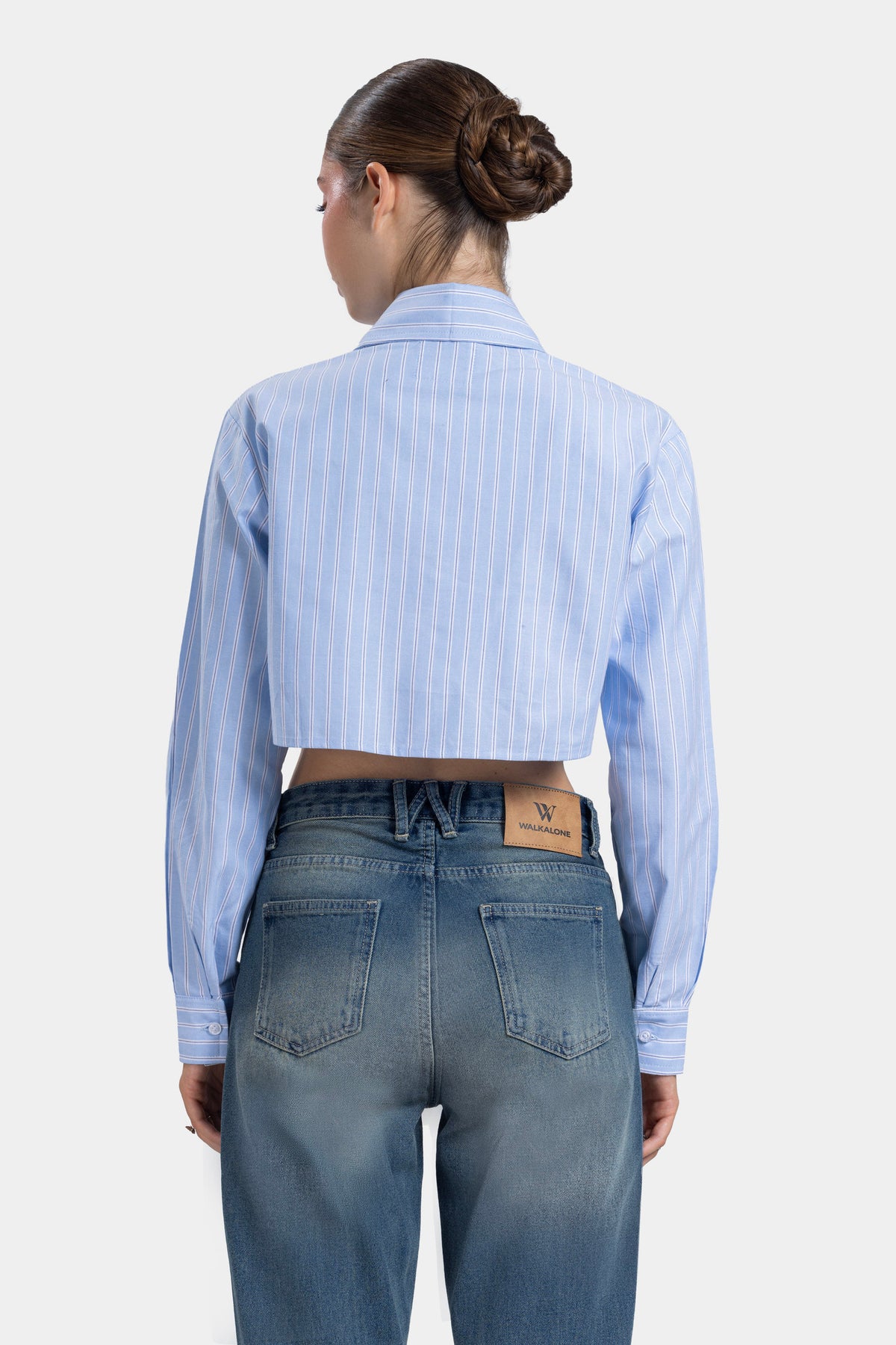 Break the Line Cropped Shirt -Sky Blue Stripe