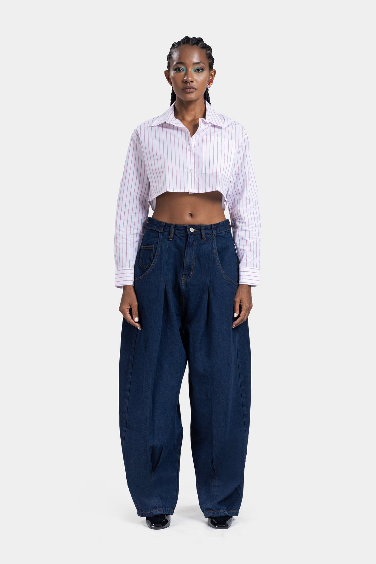 Break the Line Cropped Shirt — Pink Stripe