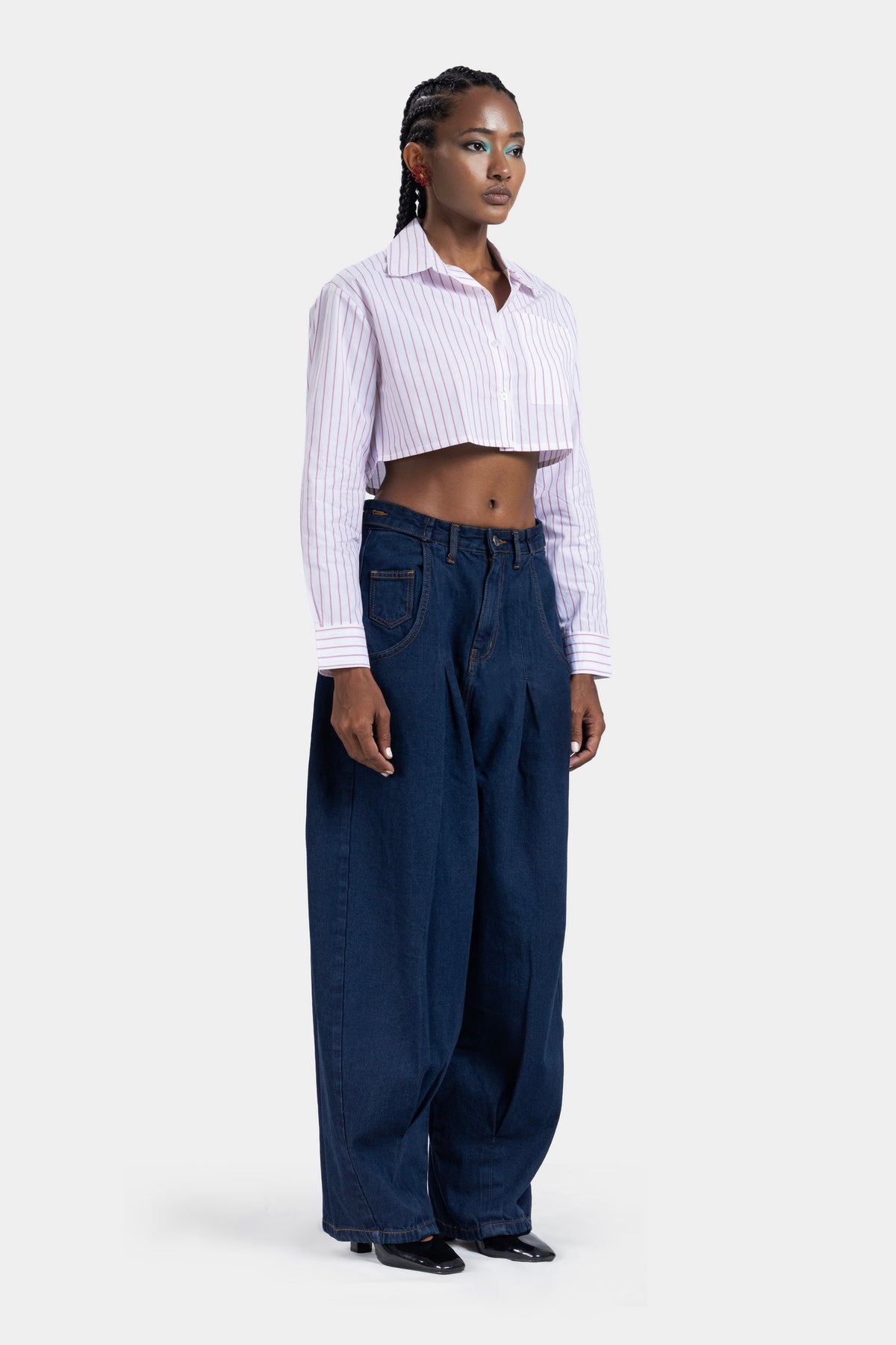 Break the Line Cropped Shirt — Pink Stripe