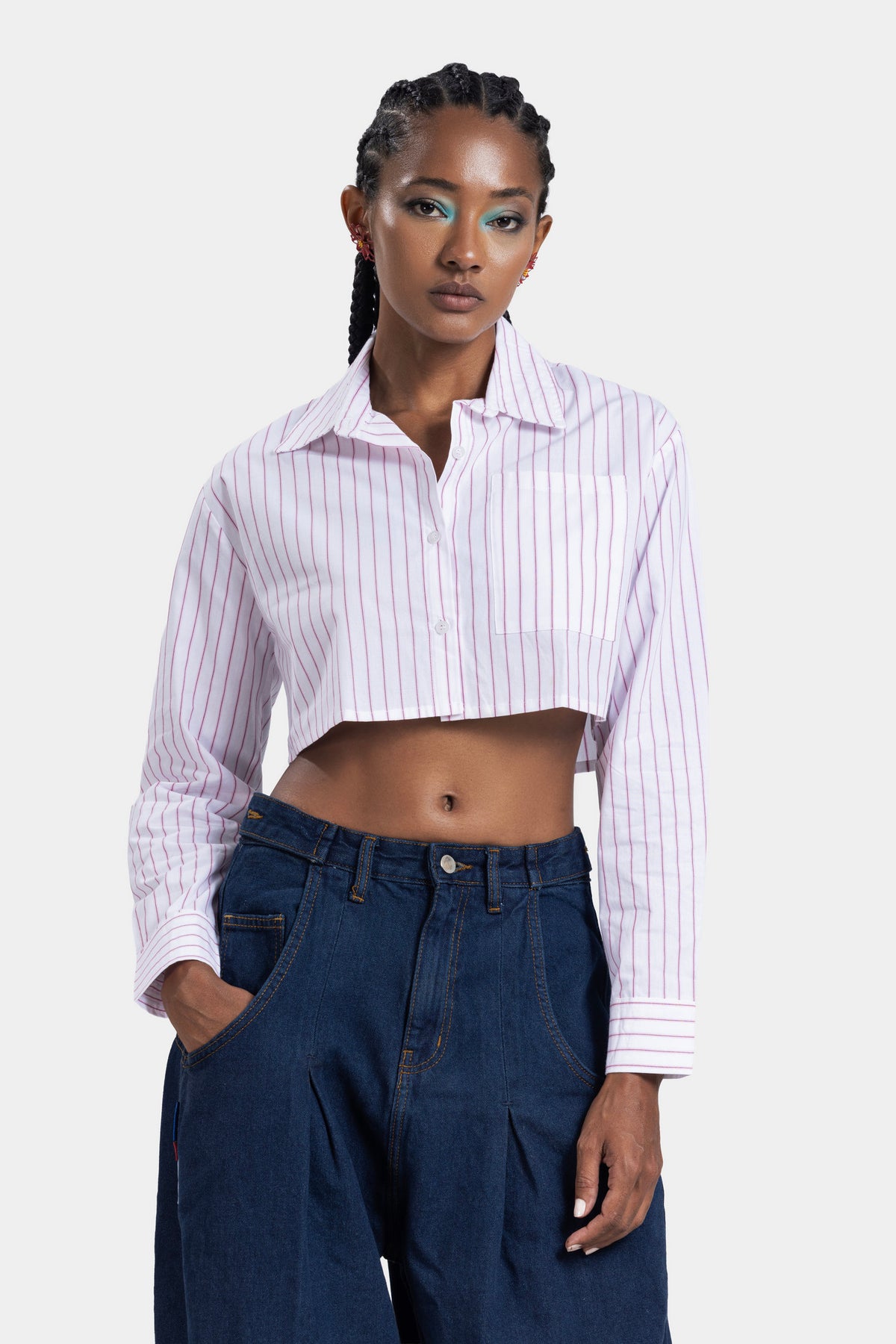 Break the Line Cropped Shirt — Pink Stripe