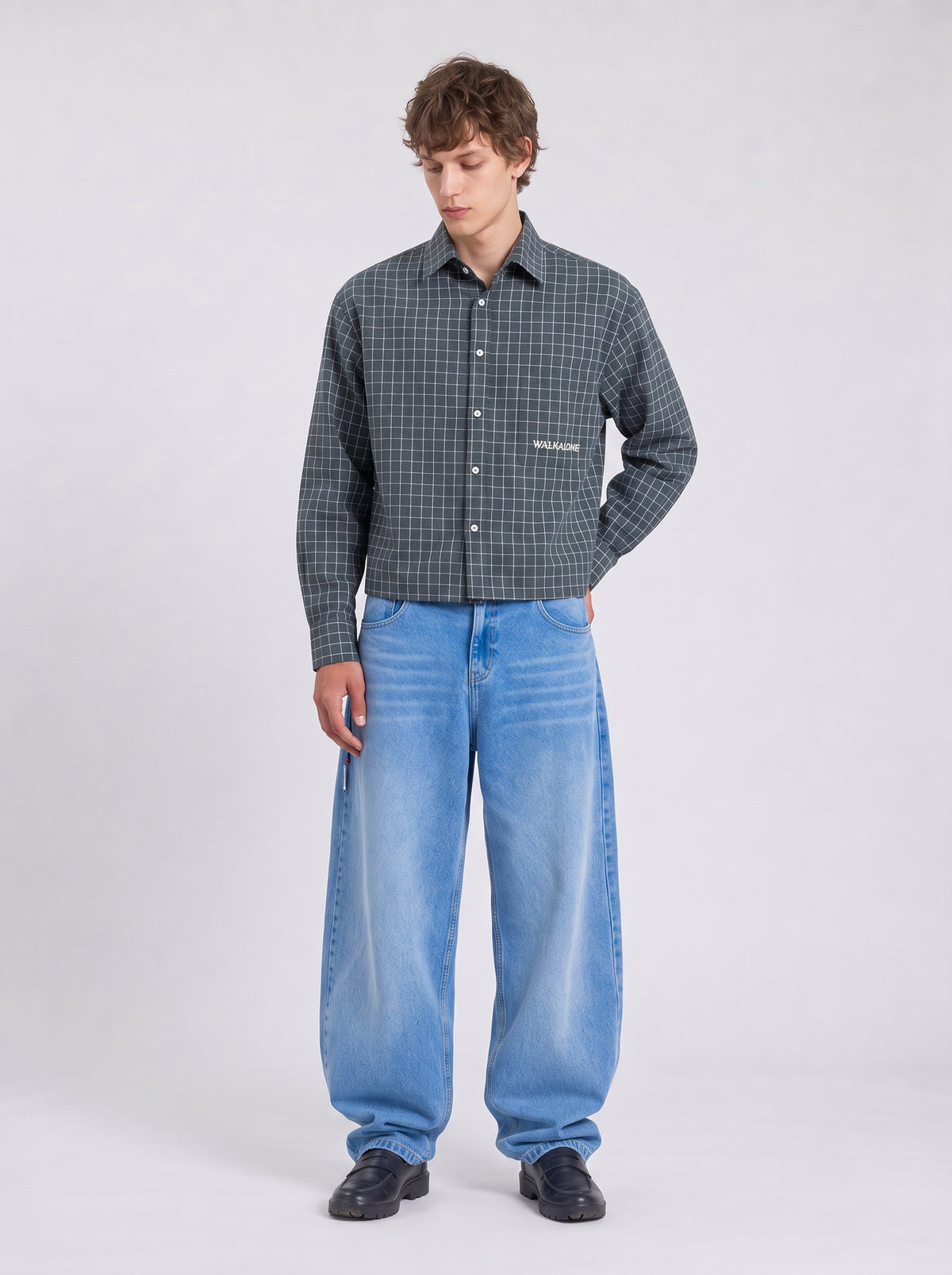 Off-Grid Cropped Shirt — Charcoal Green