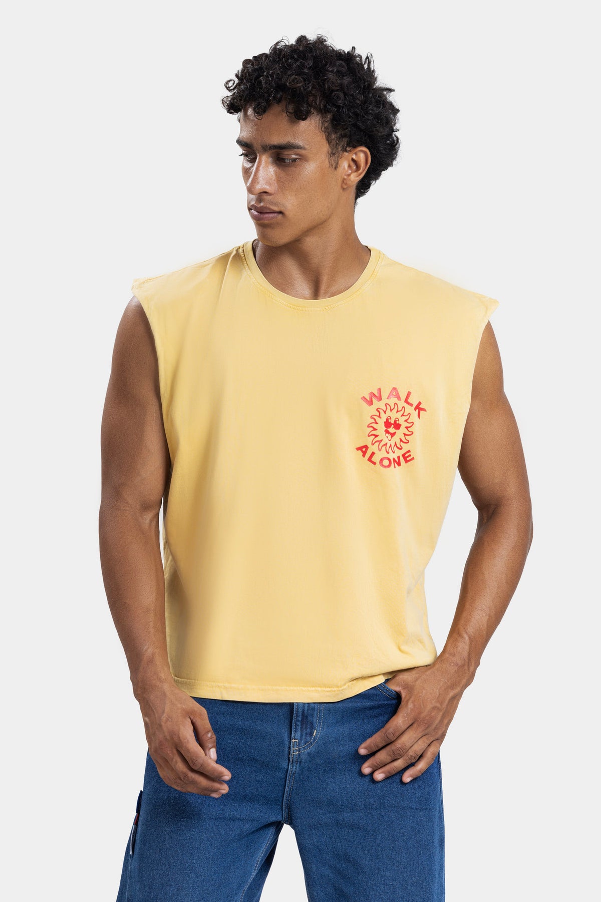 Own Light Sleeveless Tee -Washed-yellow
