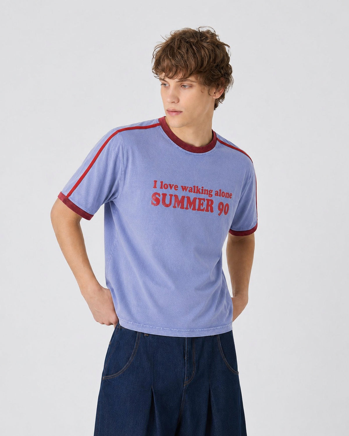 Summer ’90 Ringer Tee -Washed lavender blue
