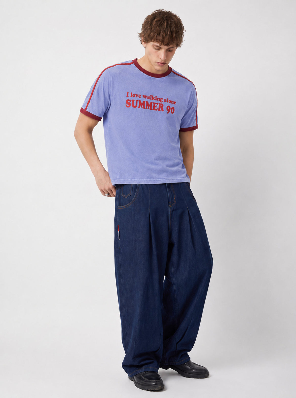 Summer ’90 Ringer Tee -Washed lavender blue