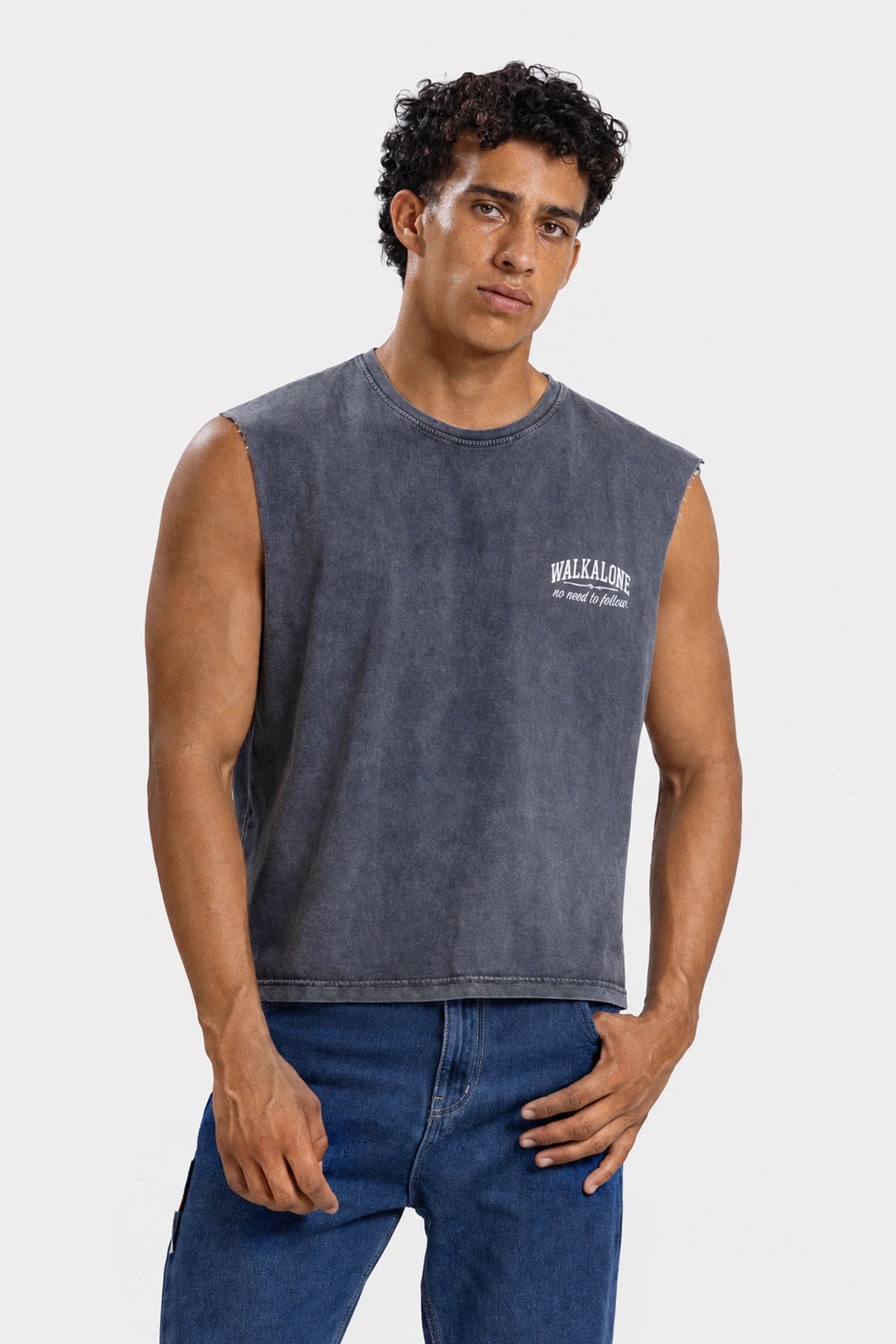 Unbound Eagle Sleeveless Tee -Washed grey
