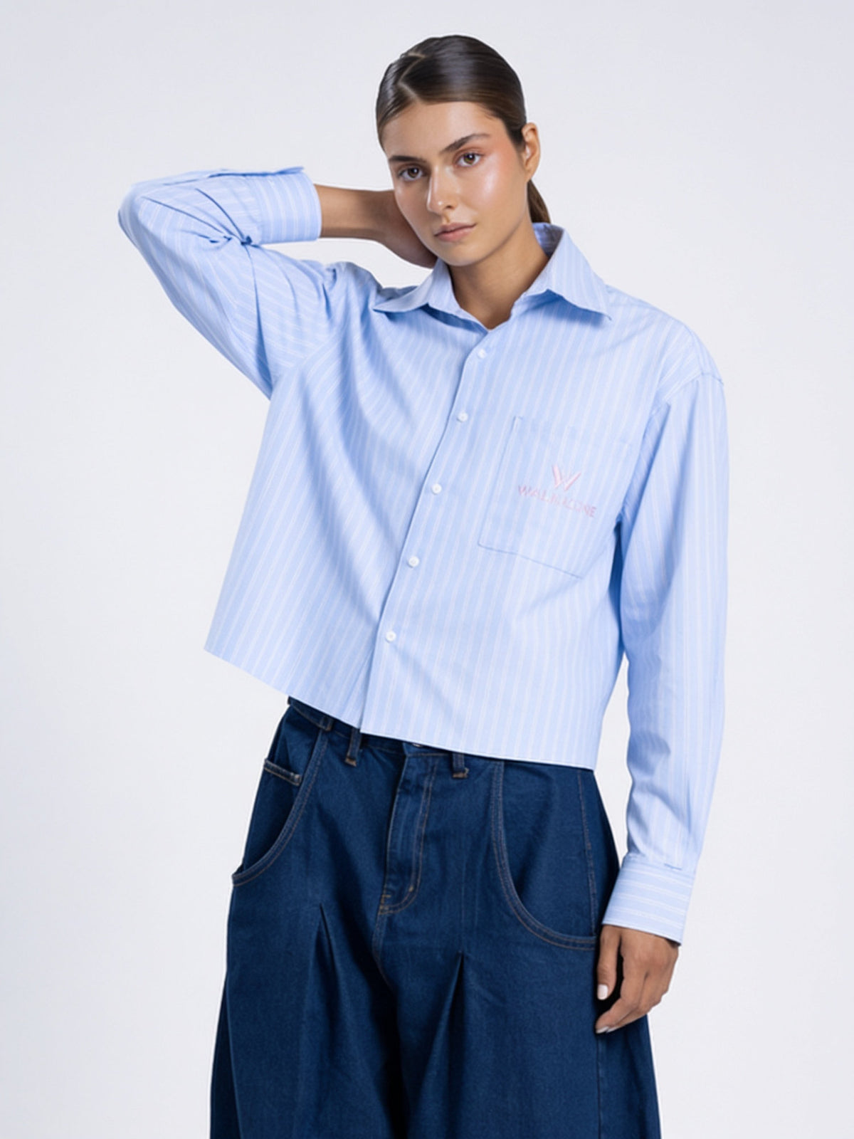 Break the Line Cropped Shirt — Sky Blue
