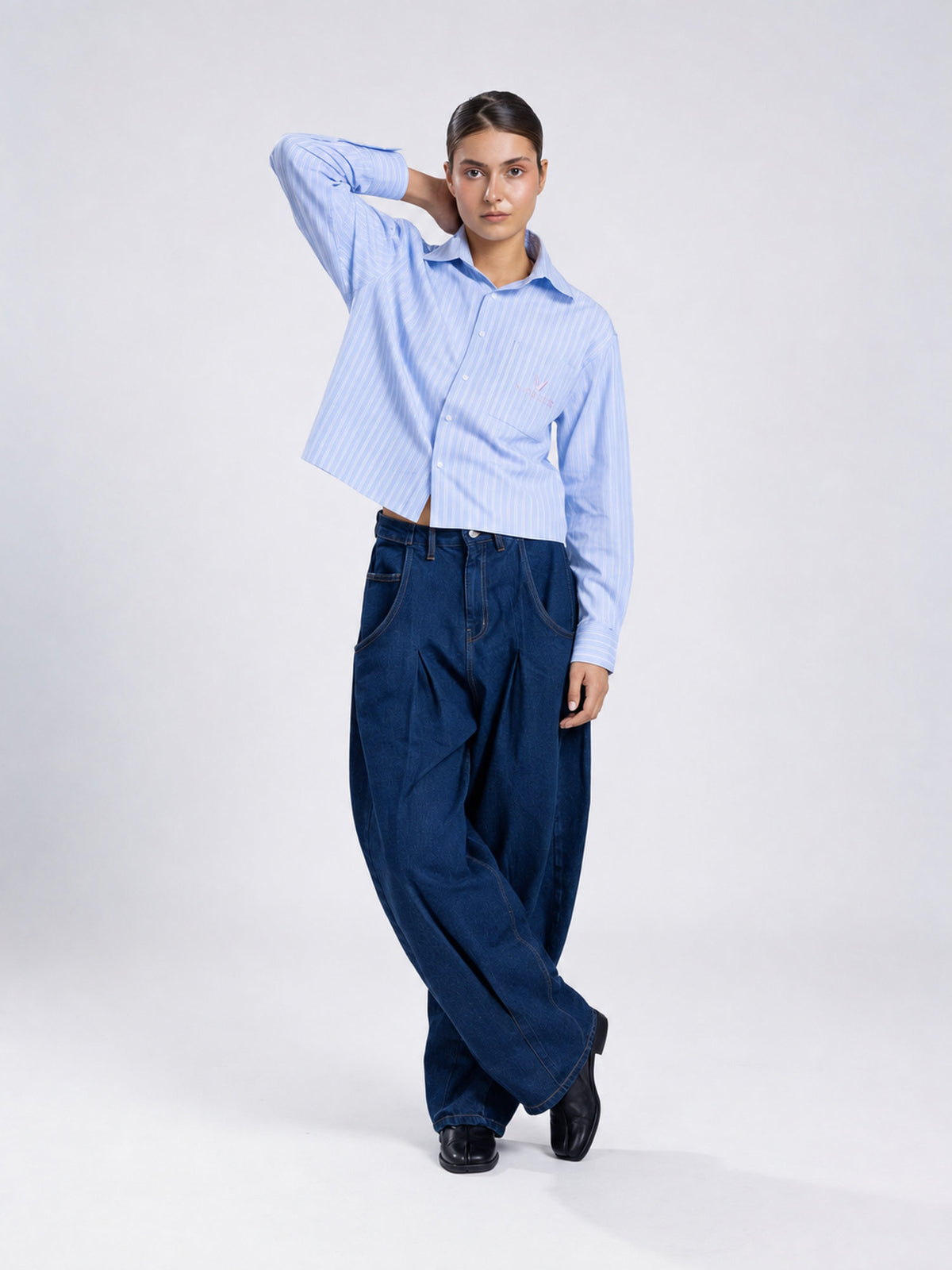 Break the Line Cropped Shirt — Sky Blue