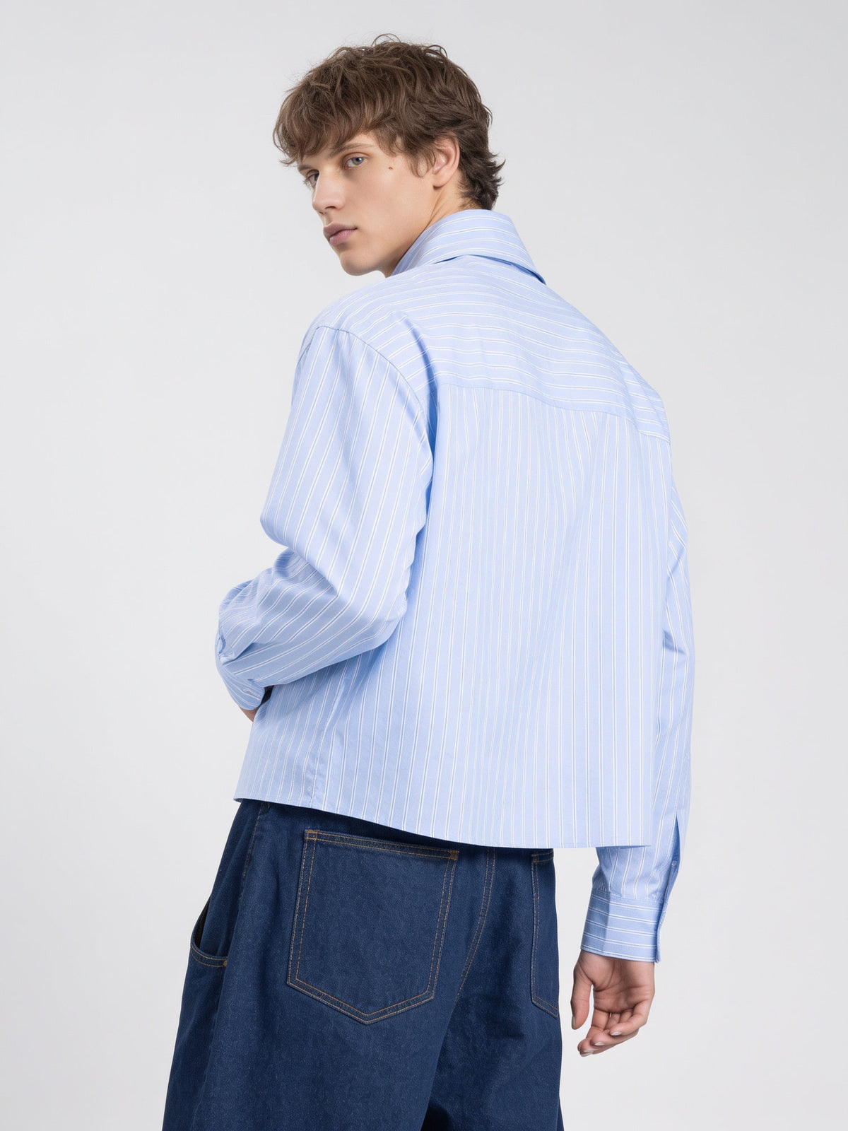 Break the Line Cropped Shirt — Sky Blue