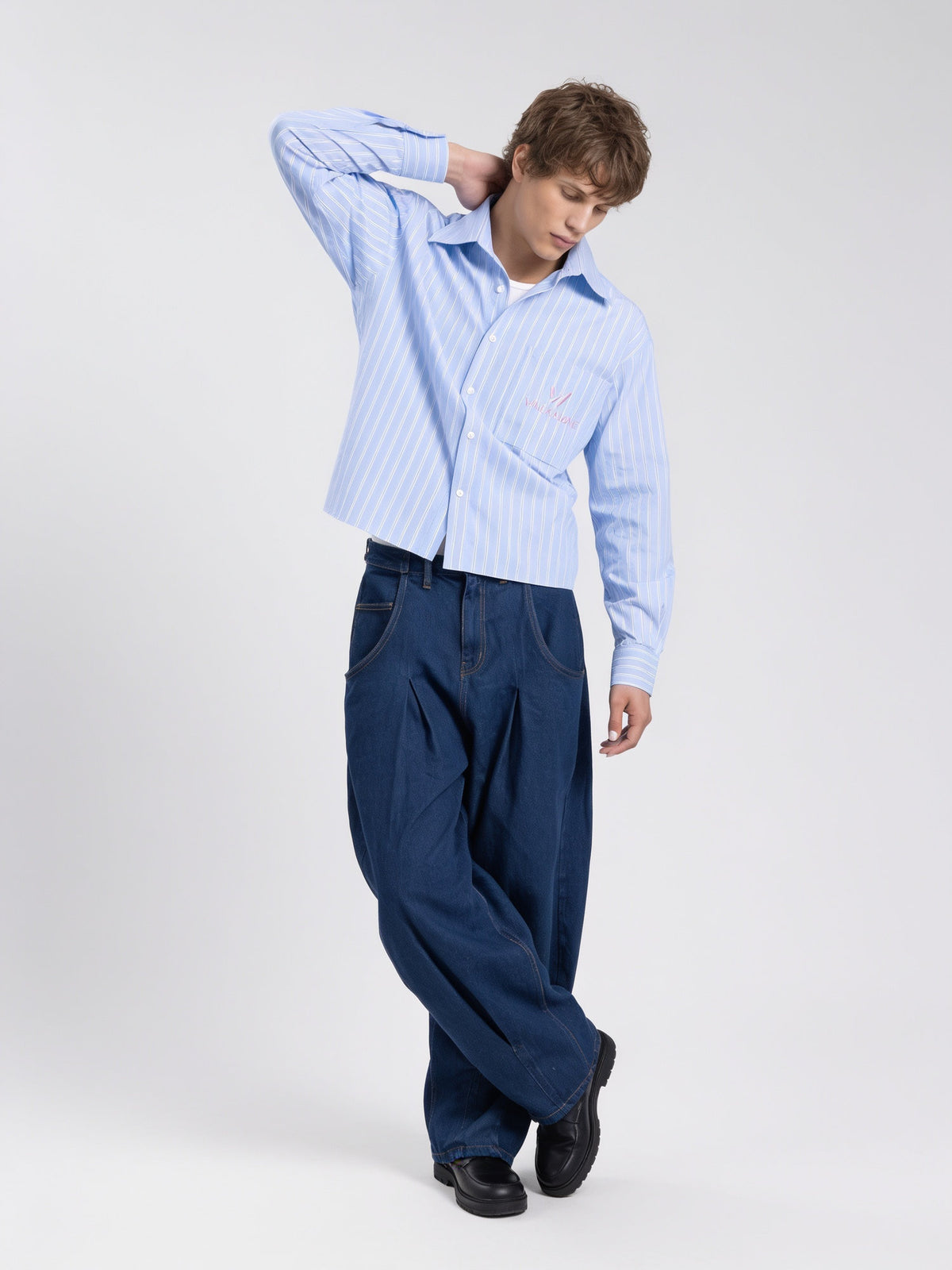 Break the Line Cropped Shirt — Sky Blue