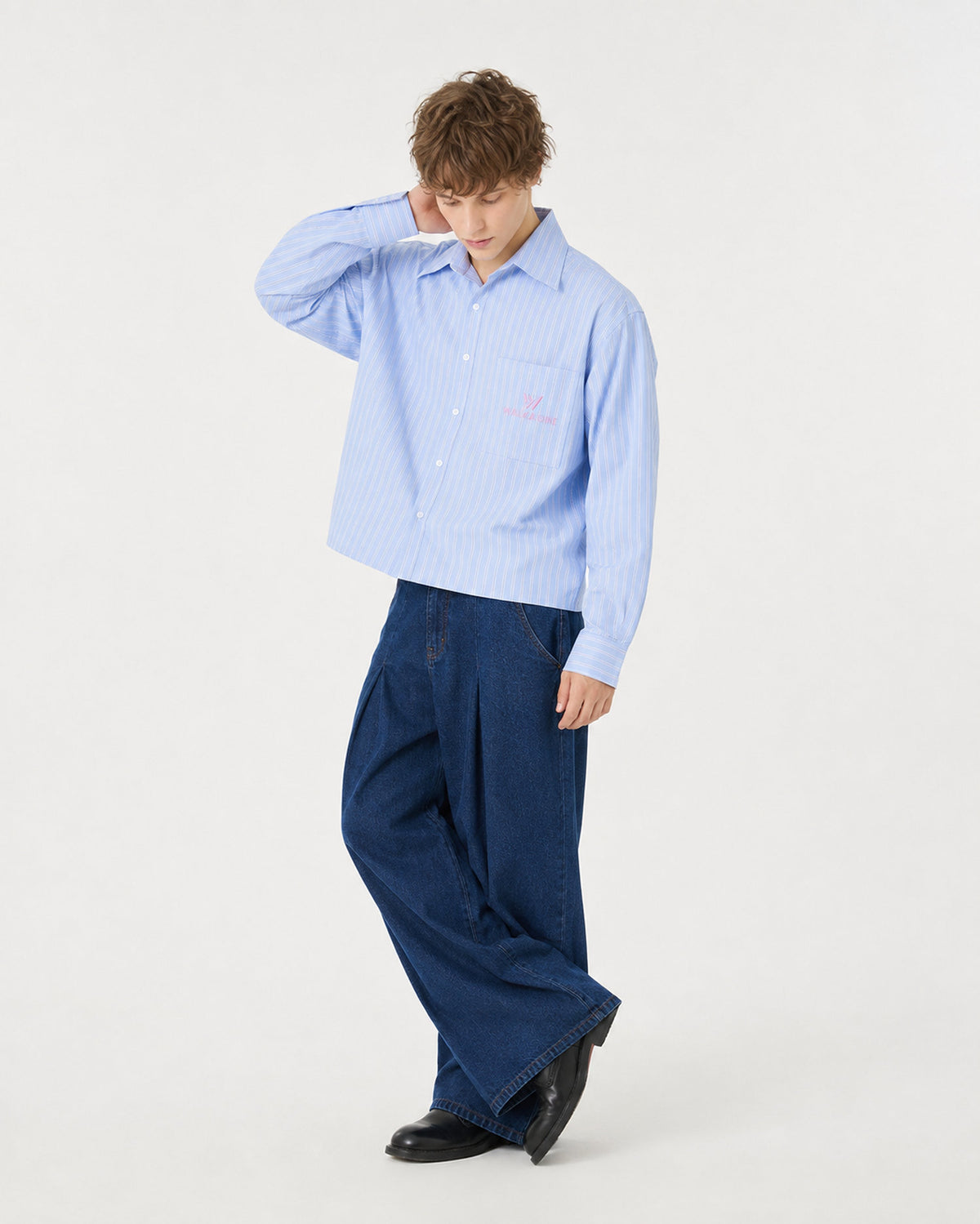 Break the Line Cropped Shirt — Sky Blue