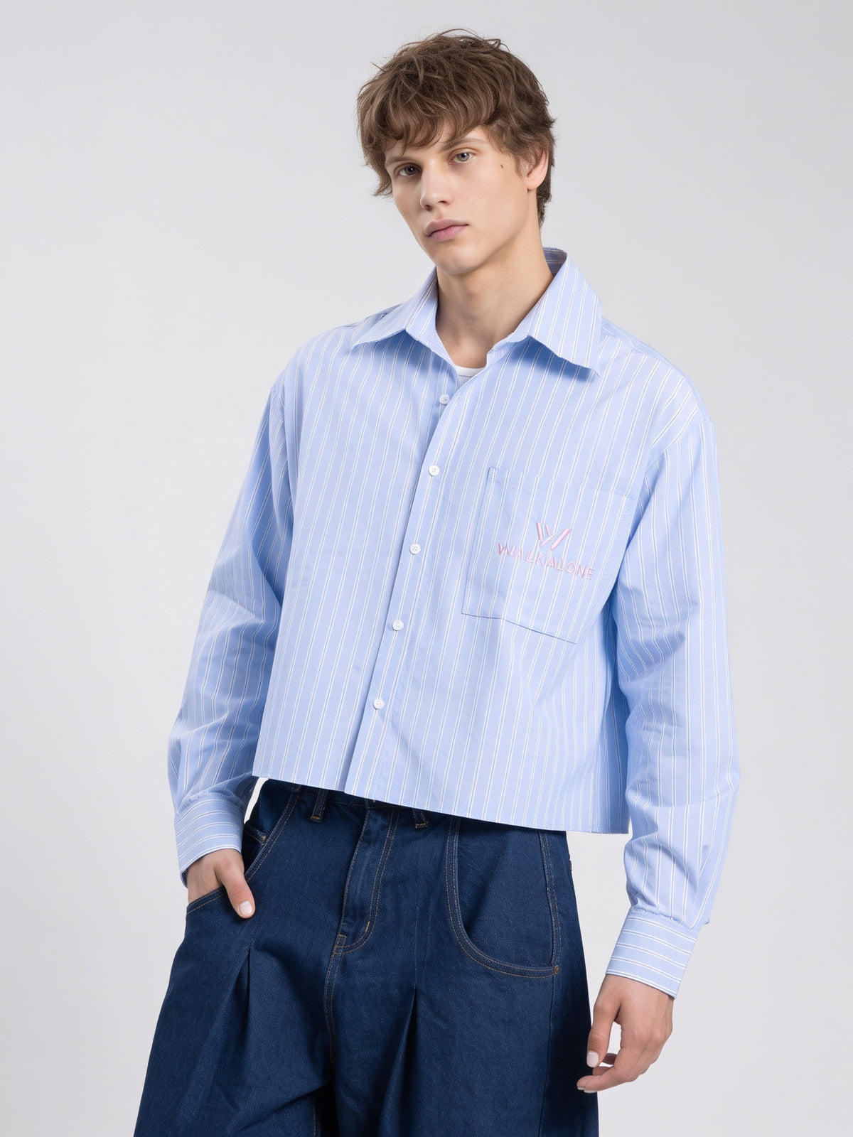 Break the Line Cropped Shirt — Sky Blue