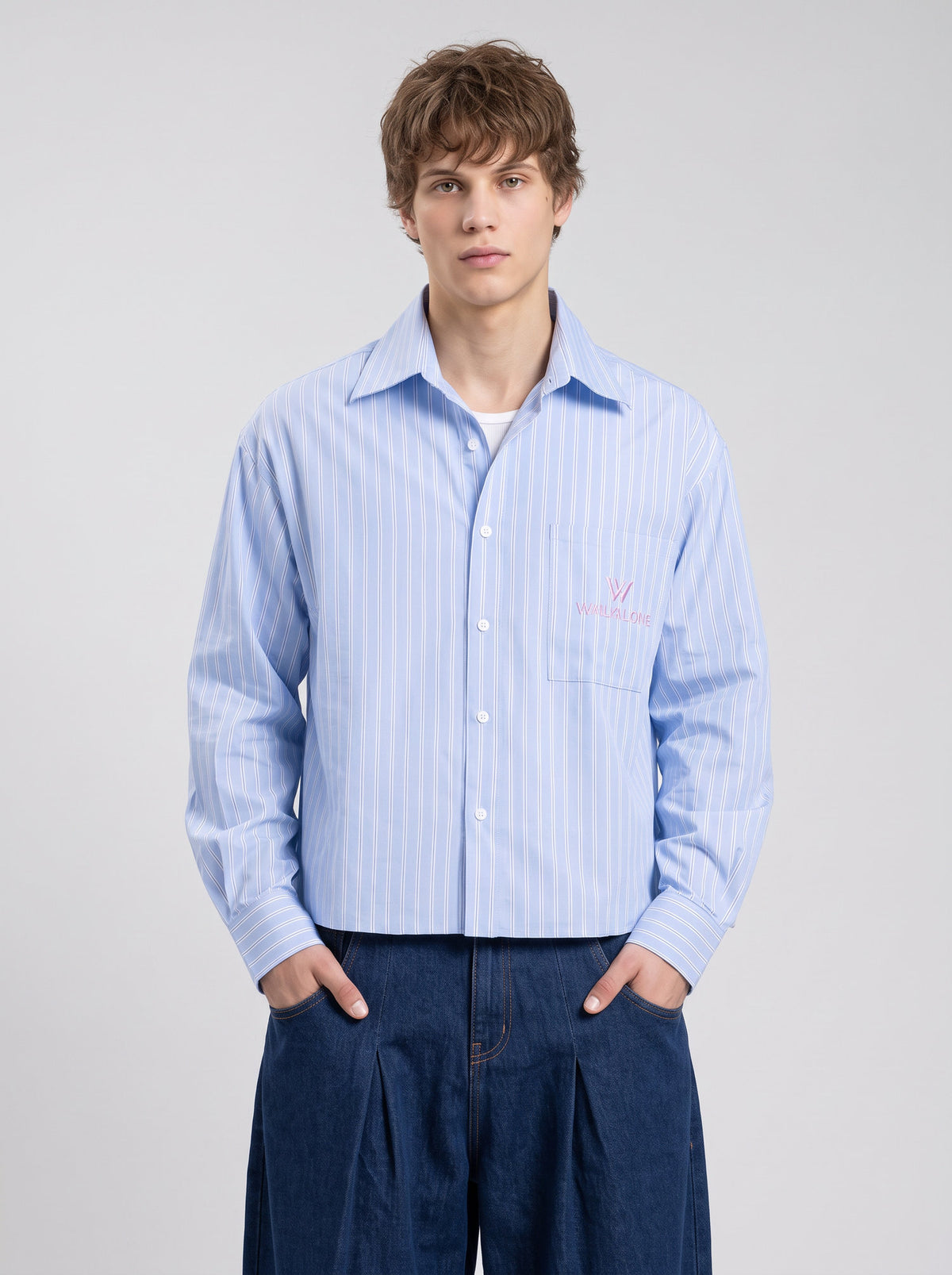 Break the Line Cropped Shirt — Sky Blue