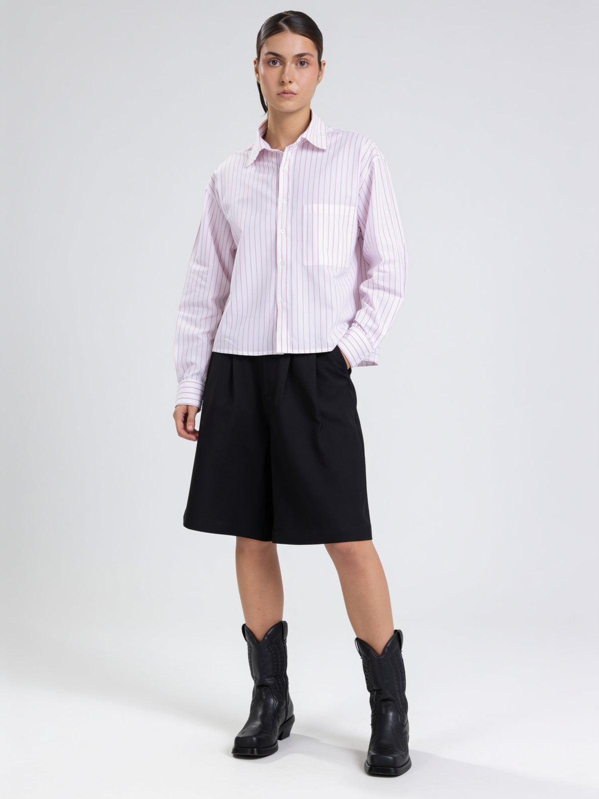Break the Line Cropped Shirt — Pink Stripe