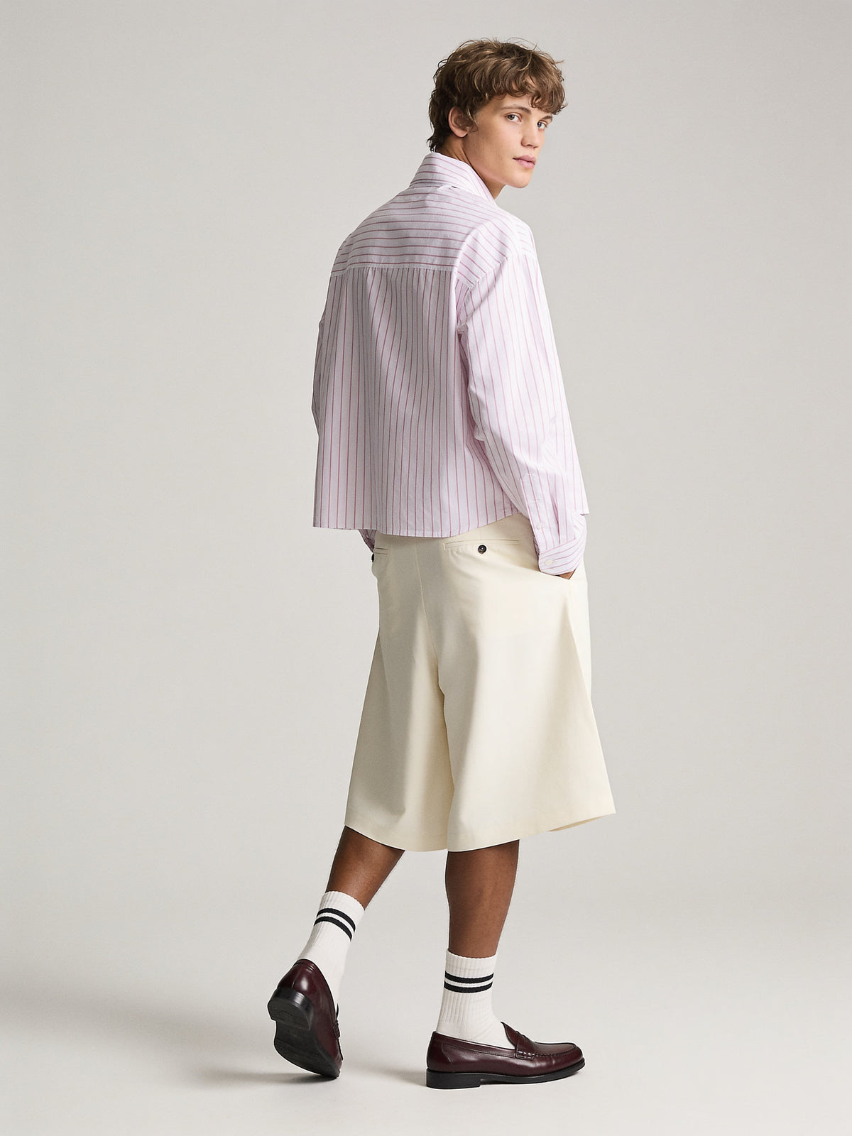Break the Line Cropped Shirt — Pink Stripe