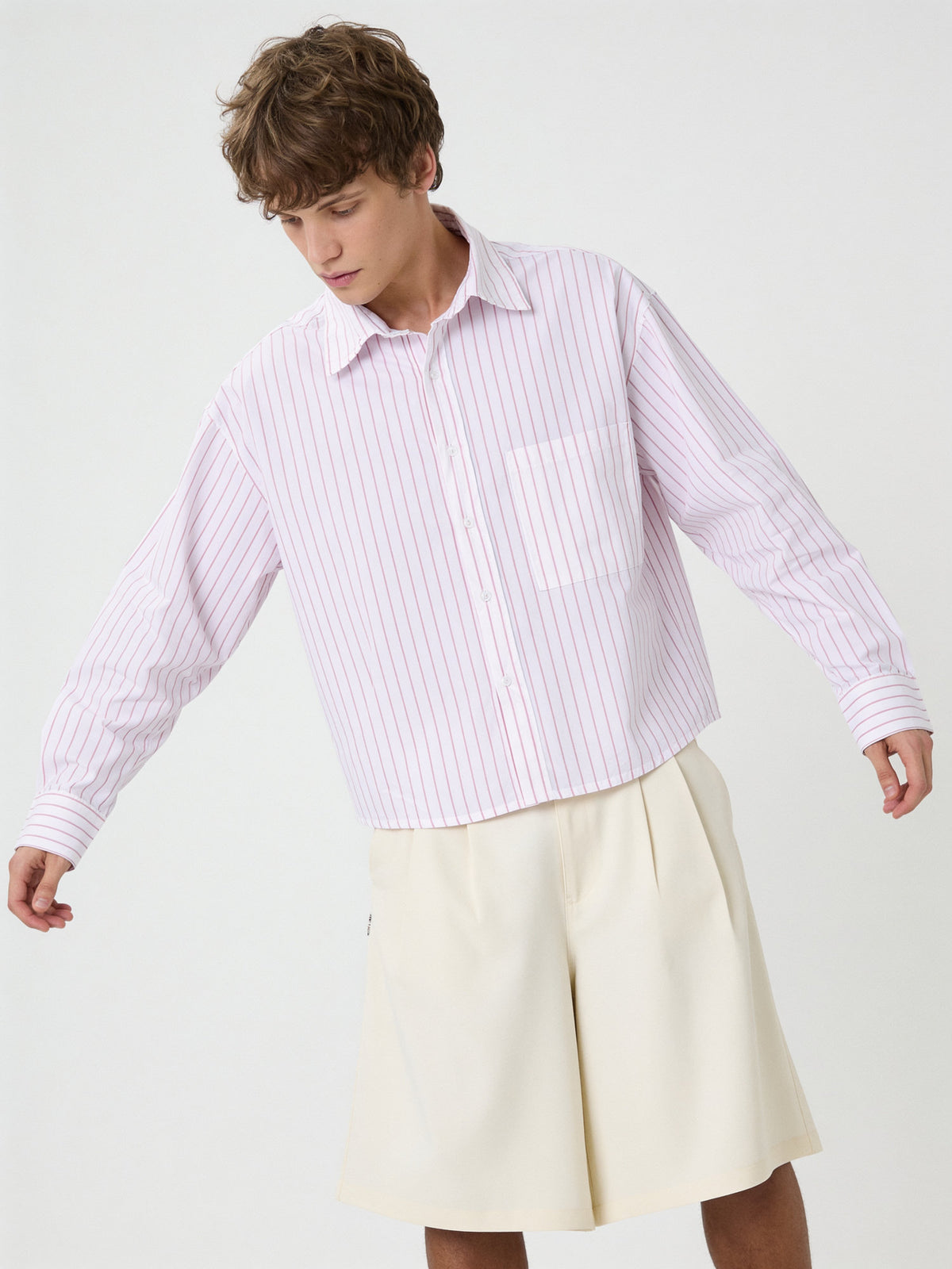Break the Line Cropped Shirt — Pink Stripe