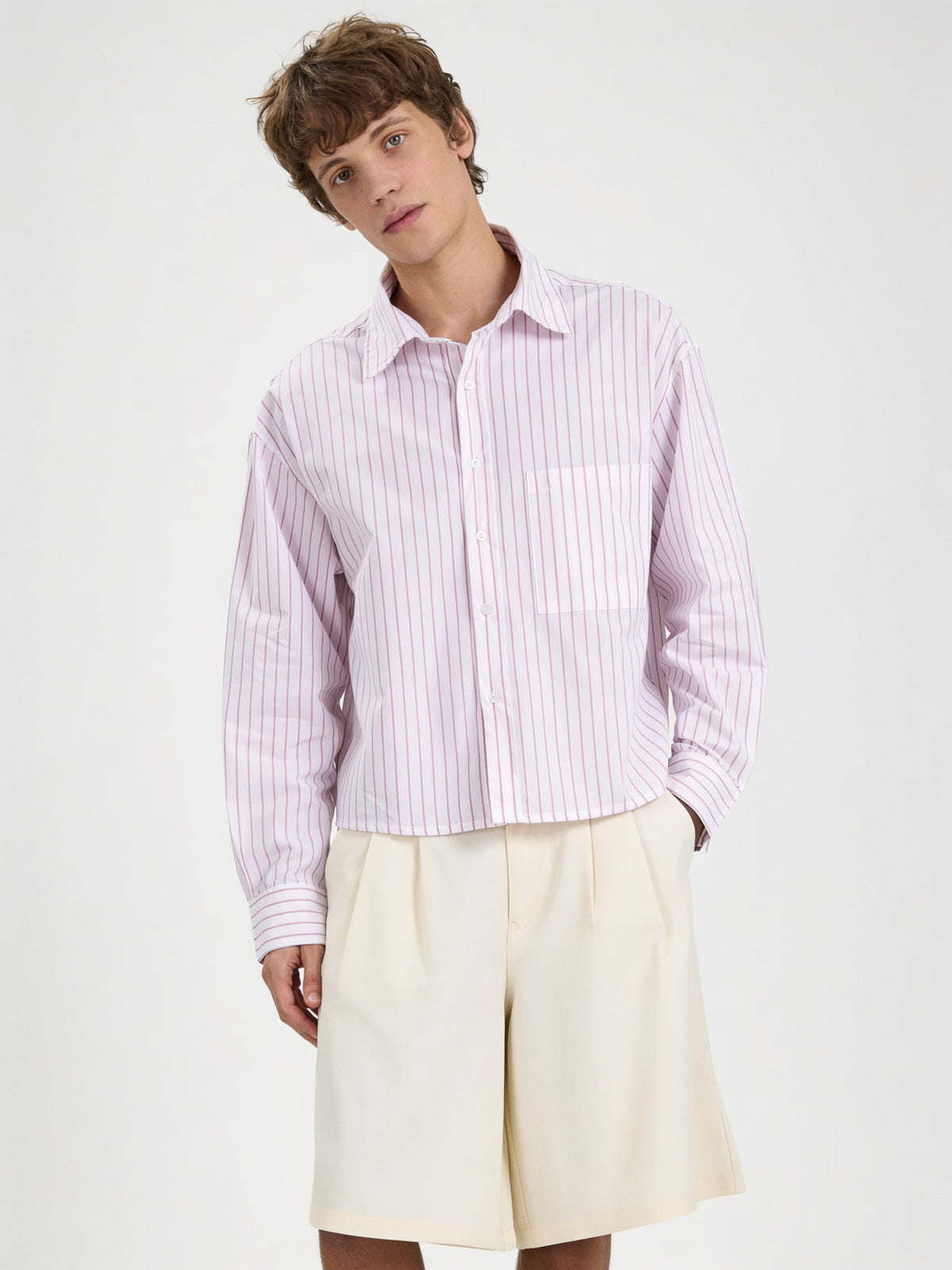 Break the Line Cropped Shirt — Pink Stripe