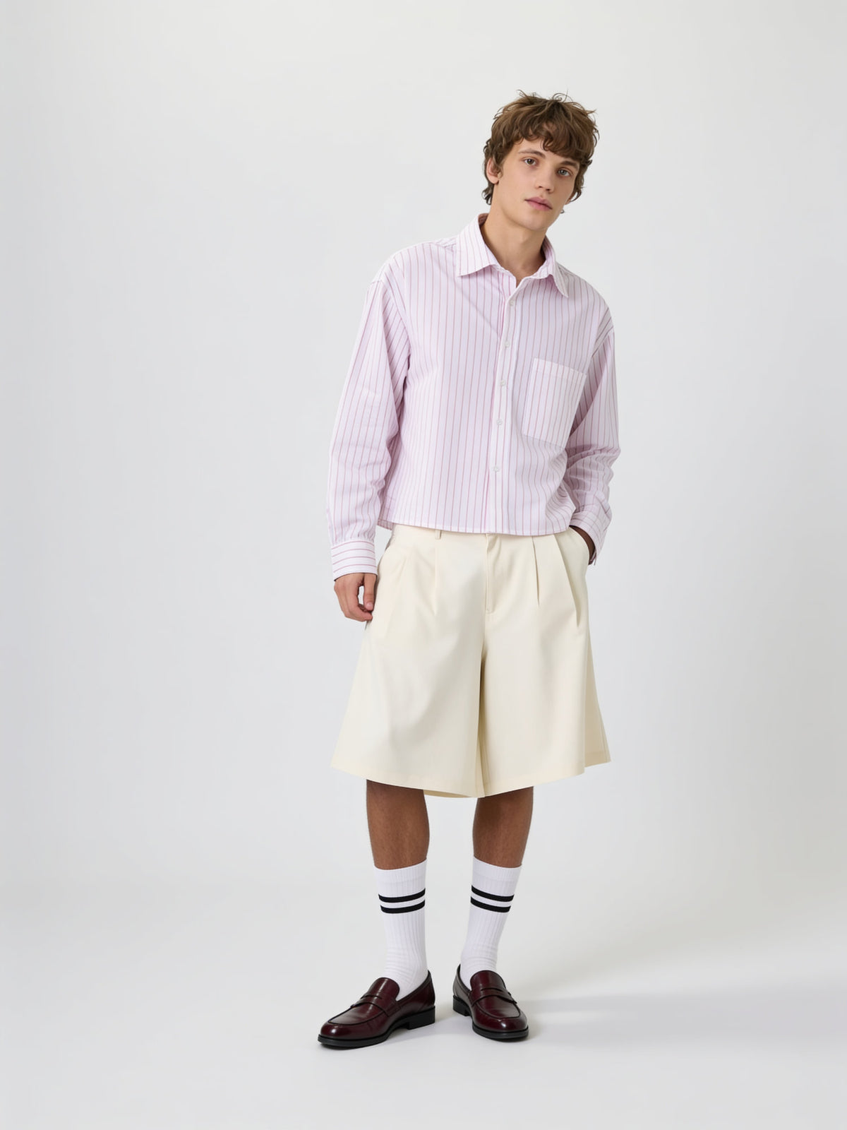 Break the Line Cropped Shirt — Pink Stripe