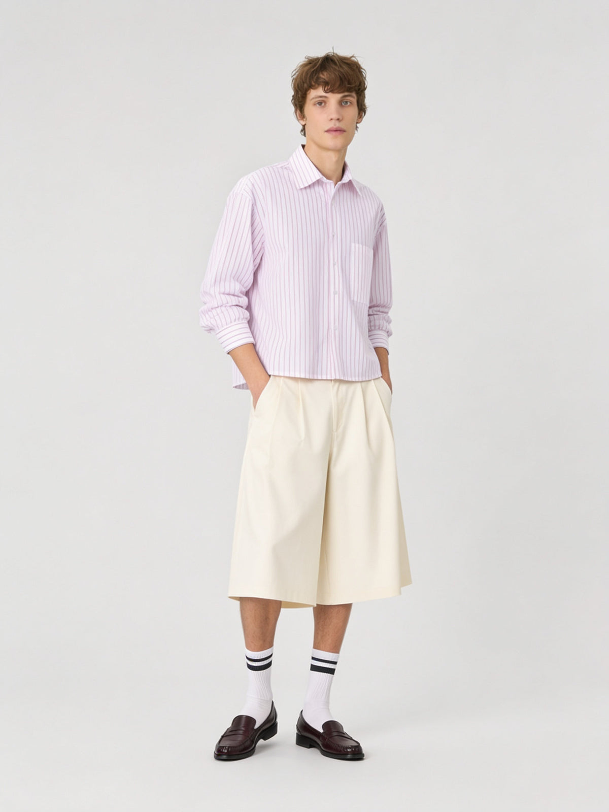 Break the Line Cropped Shirt — Pink Stripe
