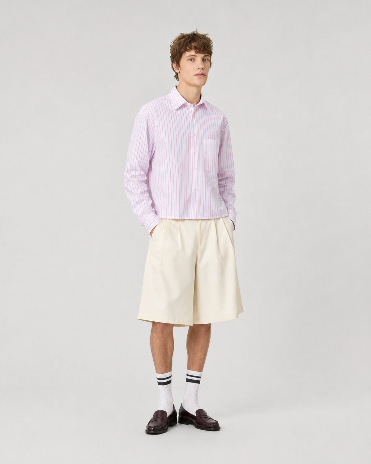 Break the Line Cropped Shirt — Pink Stripe