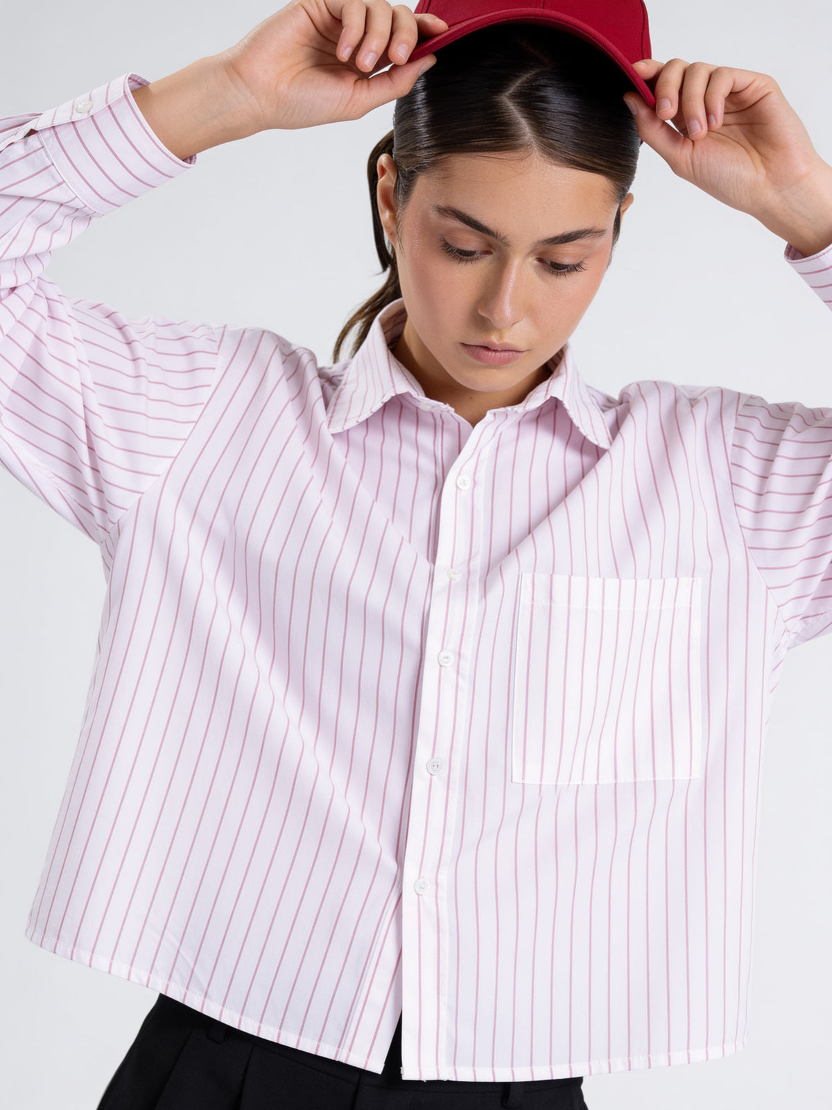 Break the Line Cropped Shirt — Pink Stripe