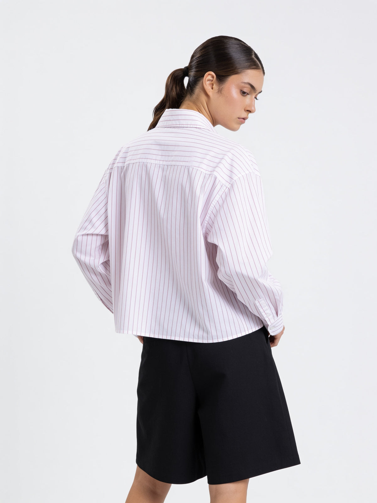Break the Line Cropped Shirt — Pink Stripe